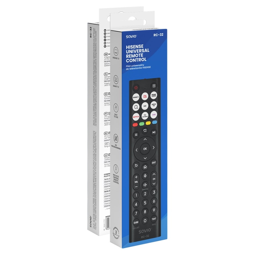SAVIO RC-32 Universālais/aizvietojošais tālvadības pults HISENSE TV – SMART TV – 3