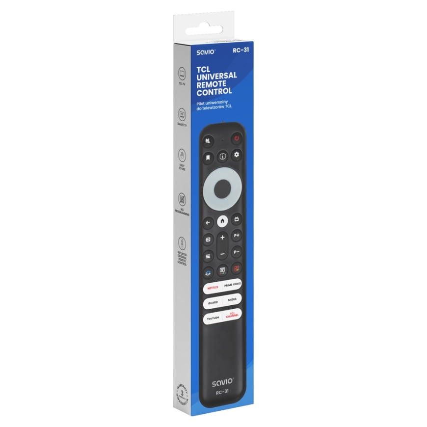 SAVIO RC-31 Yleiskauko-ohjain / varaosakaukosäädin TCL TV:lle – SMART TV – 3