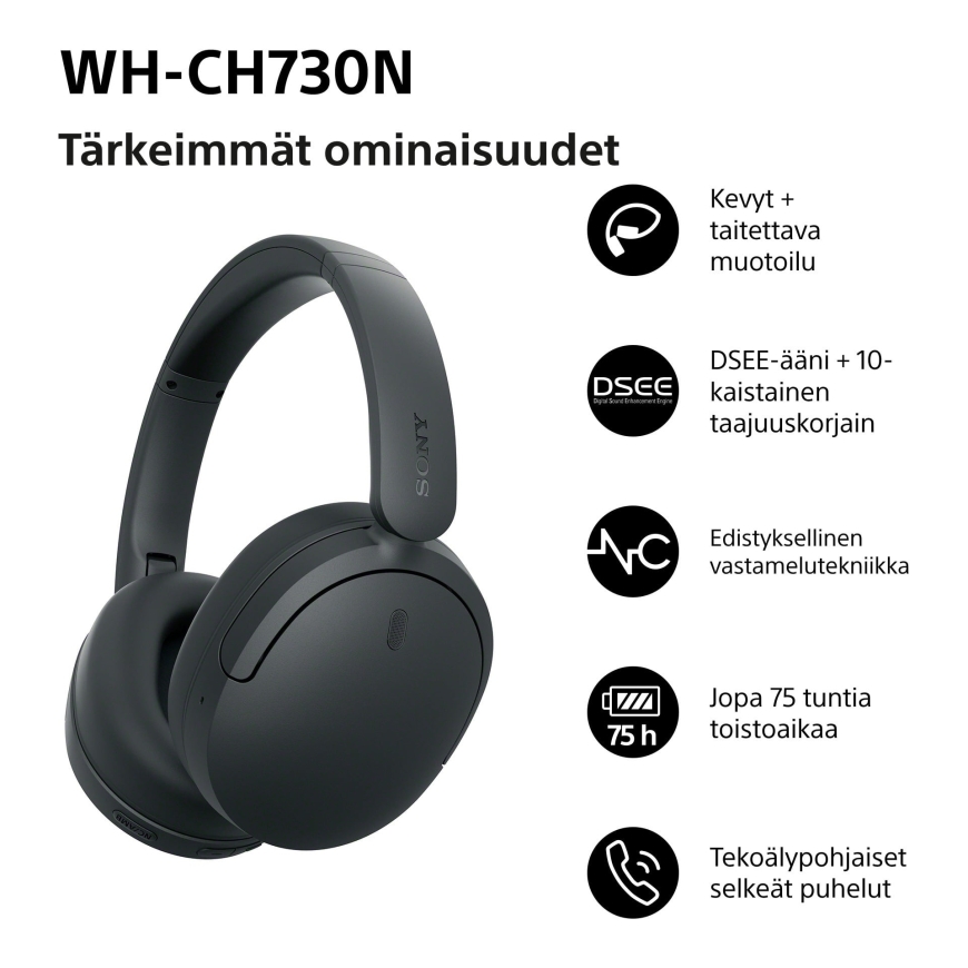 Sony WH-CH730N juhtmevabad mürasummutavad kõrvaklapid, must – 2