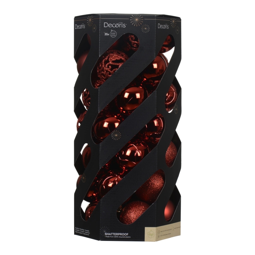 Decoris särkymättömät joulukuusenkoristeet, 6 cm, syvänpunainen, 35 kpl – 2