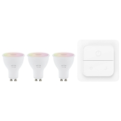 Eglo Connect.z išmanioji lemputė, GU10, RGB+CCT, 4,9 W, 420 lm, opalinė, 3 vnt., sieninis jungiklis