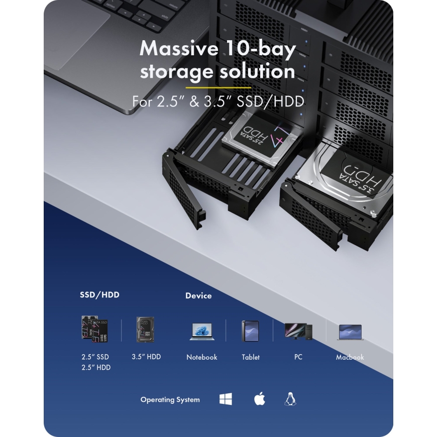 ICY BOX IB-3710-C31 HDD/SSD ümbris Must 2.5/3.5" – 2