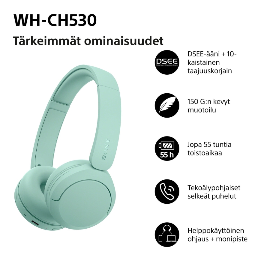 Sony WH-CH530 wireless over-ear headphones, green – 2