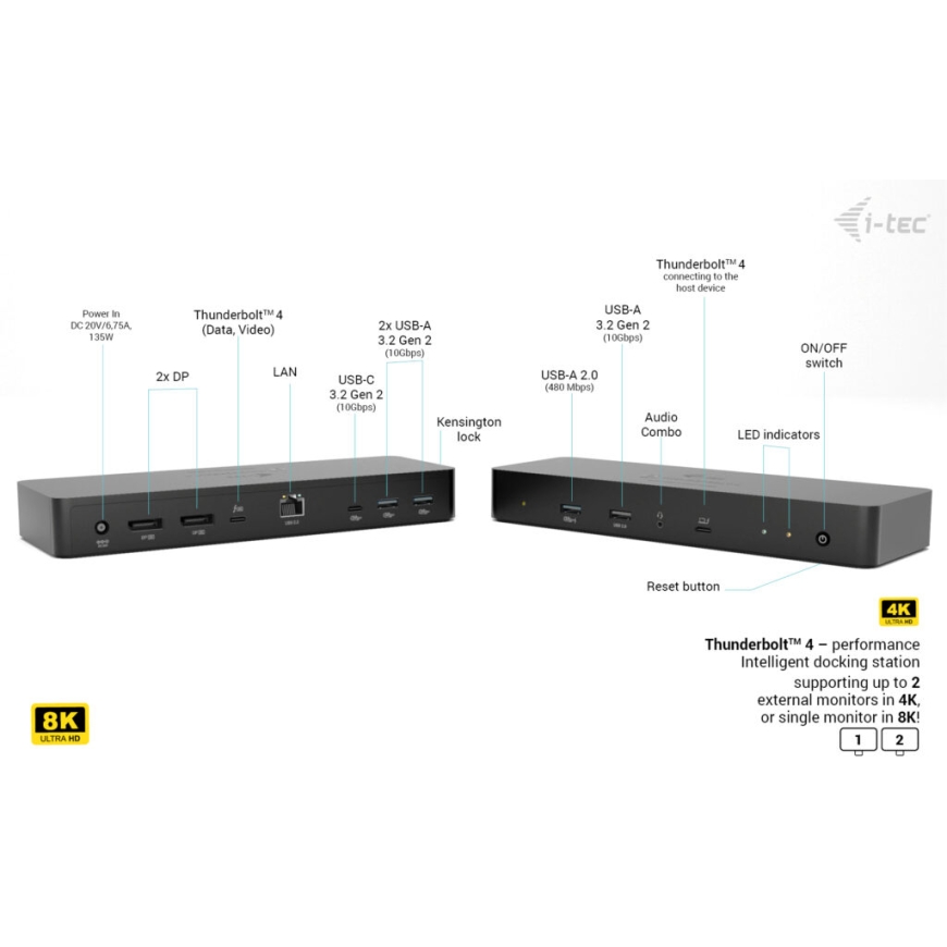 i-tec Thunderbolt 4 Intelligent Dual Display Docking Station + Power Delivery 90W – 4