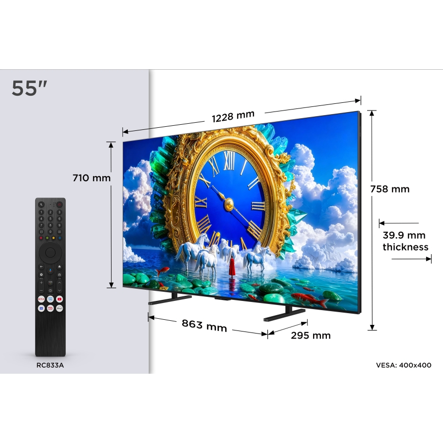 TCL A400 55A400 televizorius 139,7 cm (55") 4K Ultra HD Smart TV „Wi-Fi“ Juoda 600 cd/m² – 4