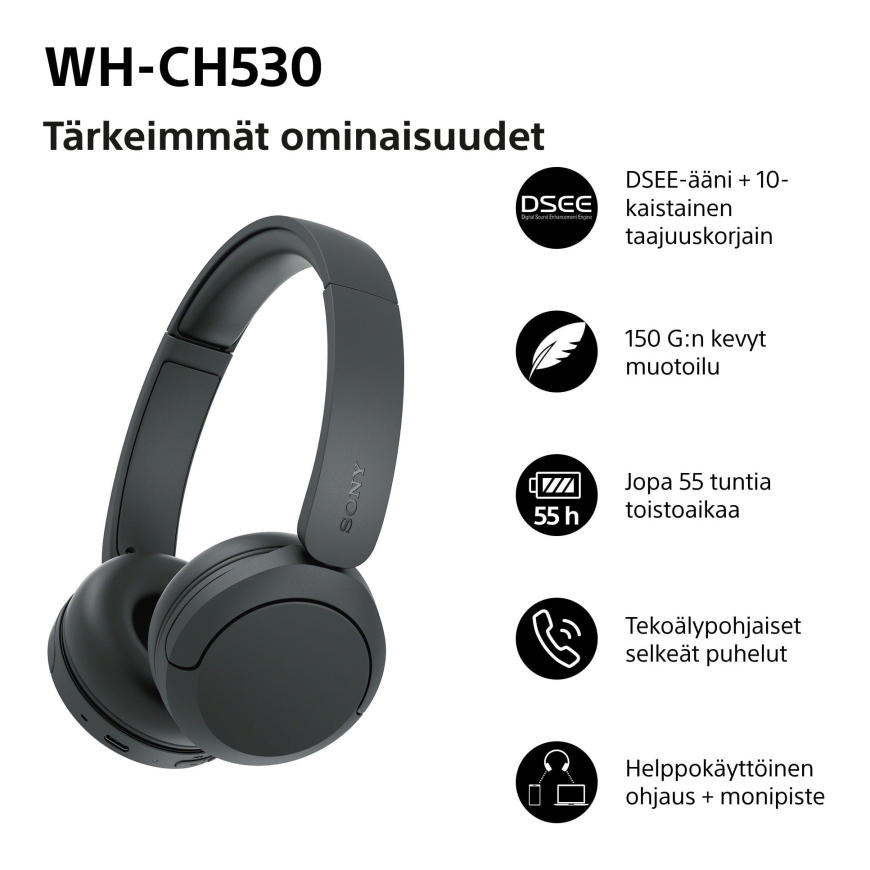 Sony WH-CH530 belaidės ausinės, juoda – 2