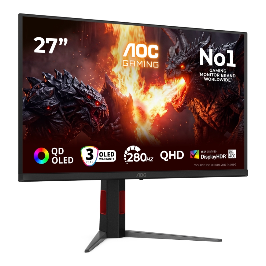 AOC G4 Q27G4ZD tietokoneen litteä näyttö 68,6 cm (27") 2560 x 1440 pikseliä Quad HD QD-OLED Musta, Punainen – 2