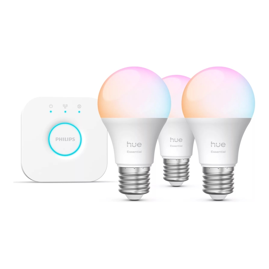 Philips Hue White and Color ambiance Essential aloituspakkaus: 3kpl E27-älylamppua (806 lm)