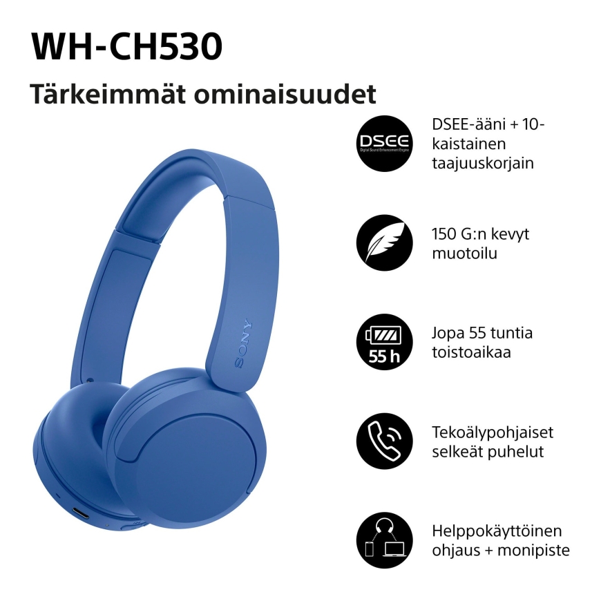 Sony WH-CH530 Wireless On-Ear Headphones, Blue – 2