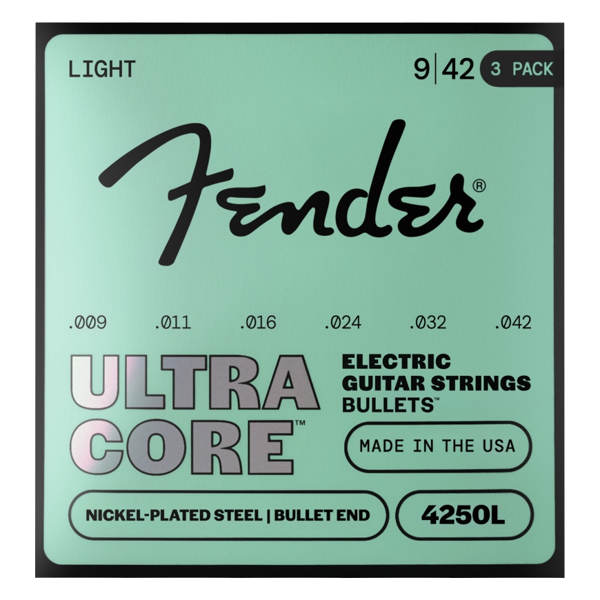 Fender Ultracore™ Bullets™ 4250L kitarasaites, niķelēts tērauds, Bullet galva .009-.042, 3 gab. iepakojums