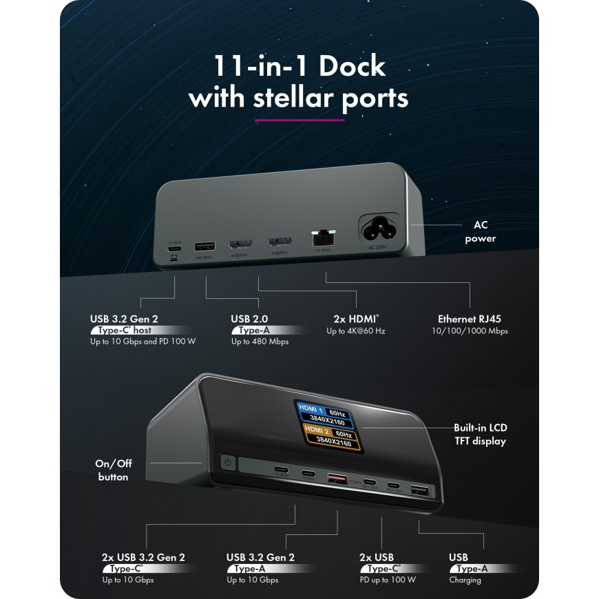 ICY BOX Heart Dock 2300 Juhtmega ühendatud USB 3.2 Gen 2 (3.1 Gen 2) Type-C Söehall – 2