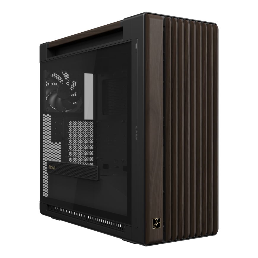 ASUS ProArt PA602 Wood Edition Modern Black - Tempered Glass Panel „Midi Tower“ Juoda, Medis