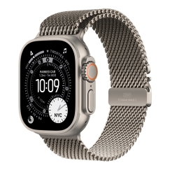 Apple Watch Ultra 3 (GPS + Cellular) 49 mm dabīgās krāsas titāna korpuss un dabīgās krāsas milāniešu siksniņa, vidēja izmēra