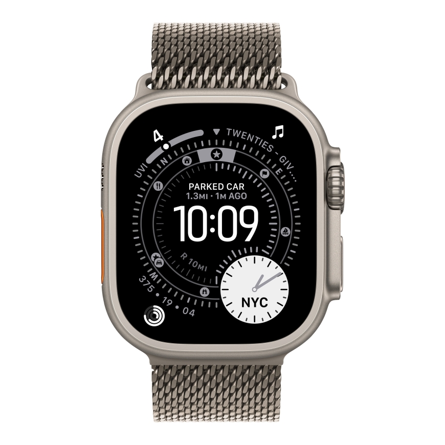Apple Watch Ultra 3 (GPS + Cellular) 49 mm dabīgās krāsas titāna korpuss un dabīgās krāsas milāniešu siksniņa, vidēja izmēra – 2