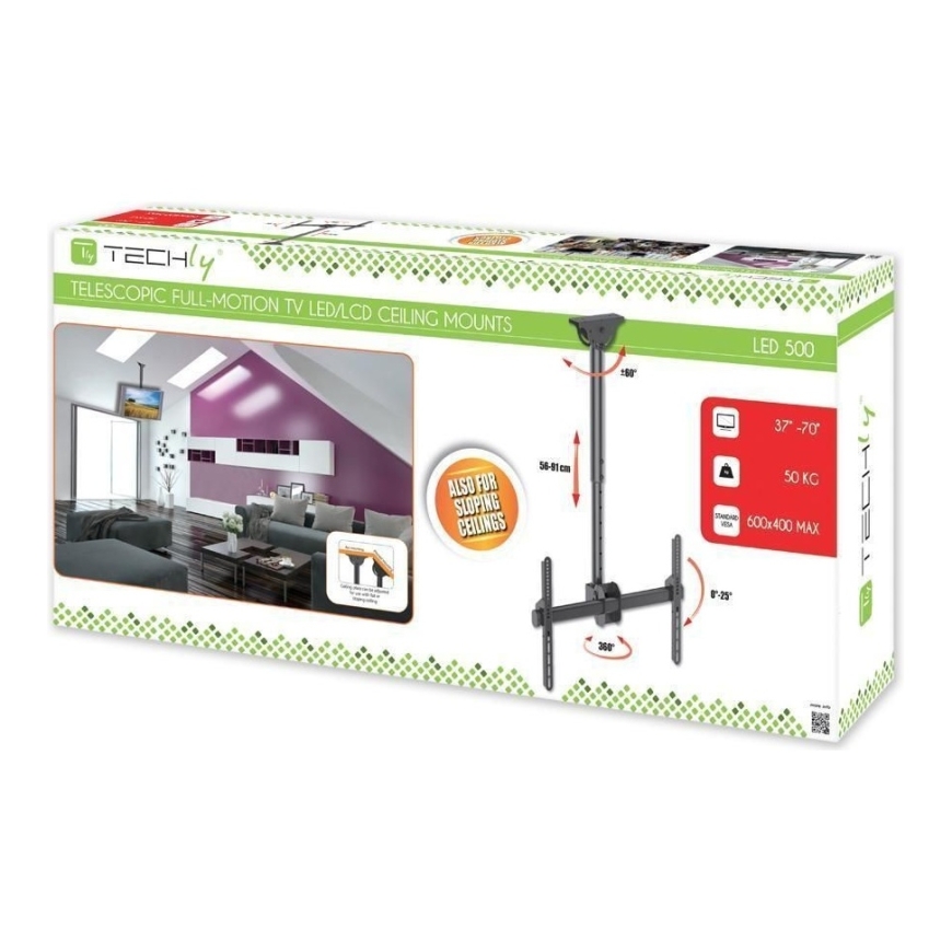 Techly 37-70 Telescopic Ceiling Universal LED TV LCD Support" ICA-CPLB 946S – 2
