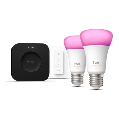 Philips Hue White and Color ambiance Aloituspakkaus: 2 kpl E27-älylamppua + Dimmer switch + Bridge Pro