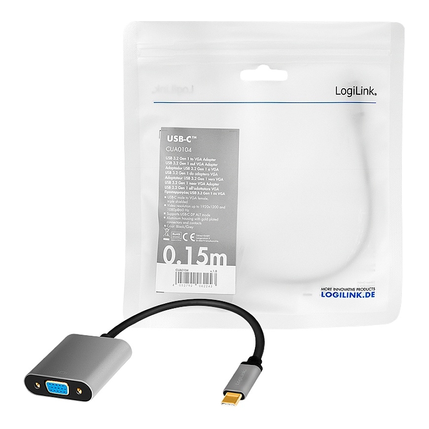LogiLink CUA0104 vaizdo kabelio adapteris 0,15 m C tipo USB VGA (D-Sub) Juoda, Pilka – 5