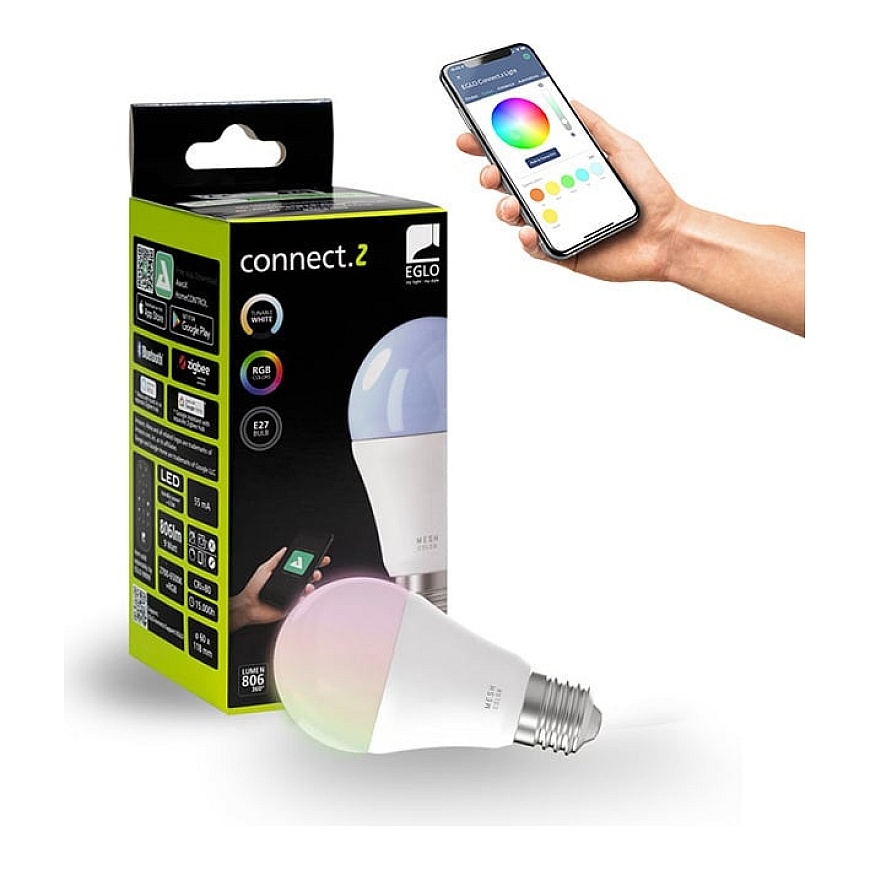 Eglo Connect.z išmanioji lemputė, E27, A60, RGB+CCT, 11 W, 1300 lm, opalinė, 1 vnt. – 4