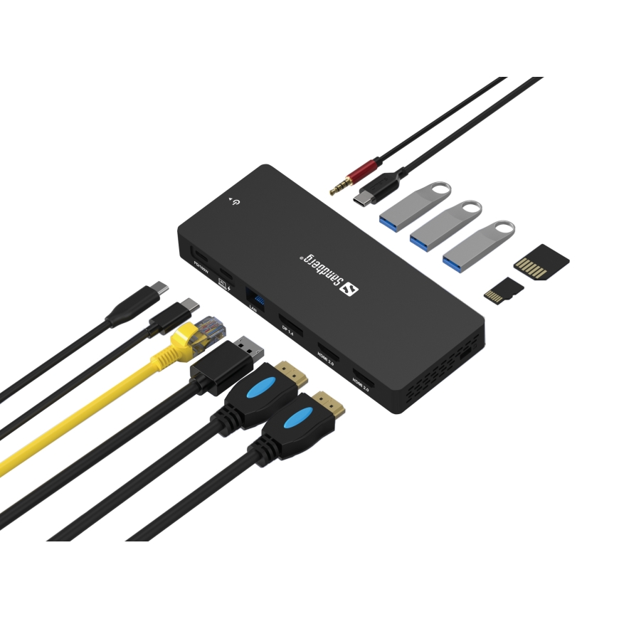 Sandberg 136-61 sülearvuti dokk ja pordireplikaator Juhtmega ühendatud USB 3.2 Gen 1 (3.1 Gen 1) Typ – 3