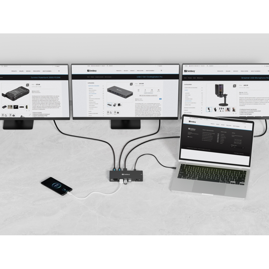Sandberg 136-61 sülearvuti dokk ja pordireplikaator Juhtmega ühendatud USB 3.2 Gen 1 (3.1 Gen 1) Typ – 5