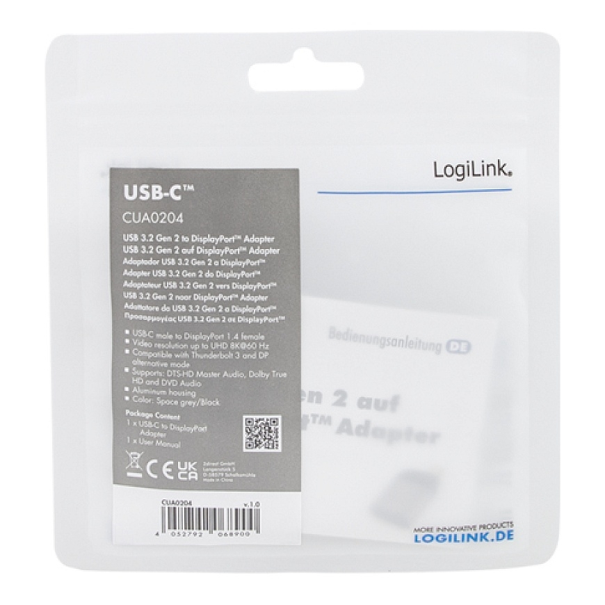 LogiLink CUA0204 kaapelin sukupuolenvaihtaja USB-C DisplayPort Musta, Harmaa – 4
