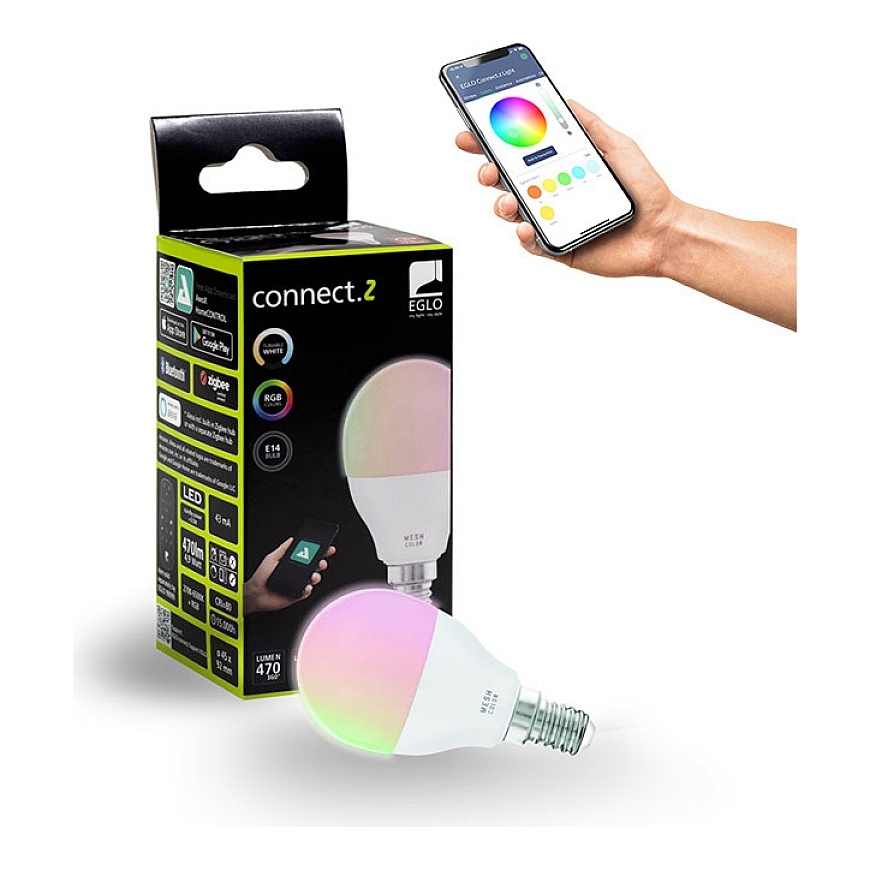 Eglo Connect.z išmanioji lemputė, E14, P45, RGB+CCT, 4,9 W, 530 lm, opalinis, 1 vnt. – 4