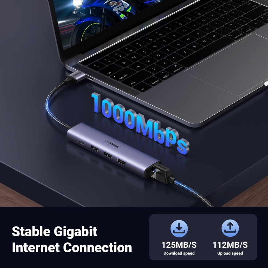 Ugreen 60554 kannettavien tietokoneiden telakka ja porttitoistin Langallinen USB 3.2 Gen 1 (3.1 Gen – 2
