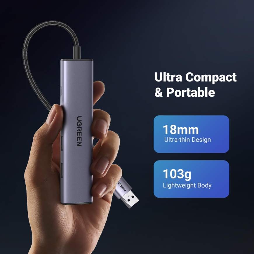 Ugreen 60554 kannettavien tietokoneiden telakka ja porttitoistin Langallinen USB 3.2 Gen 1 (3.1 Gen – 3