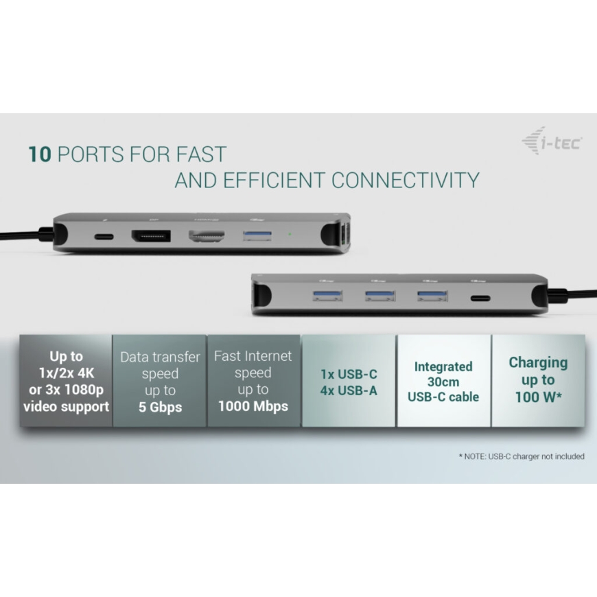 i-tec C31NANOTRIDOCKPD dokstacija Vadu USB 3.2 Gen 1 (3.1 Gen 1) Type-C Sudrabs – 5