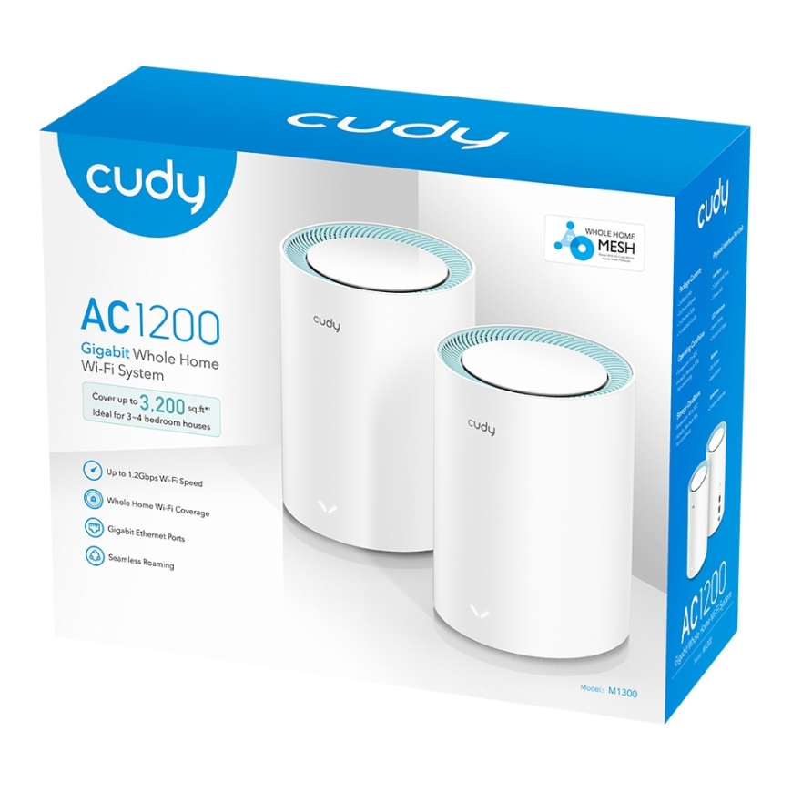 Cudy M1300 2-PACK tinklo „Wi-Fi“ sistema Dviguba juosta (2,4 GHz / 5 GHz) Wi-Fi 5 (802.11ac) Balta 1 – 4