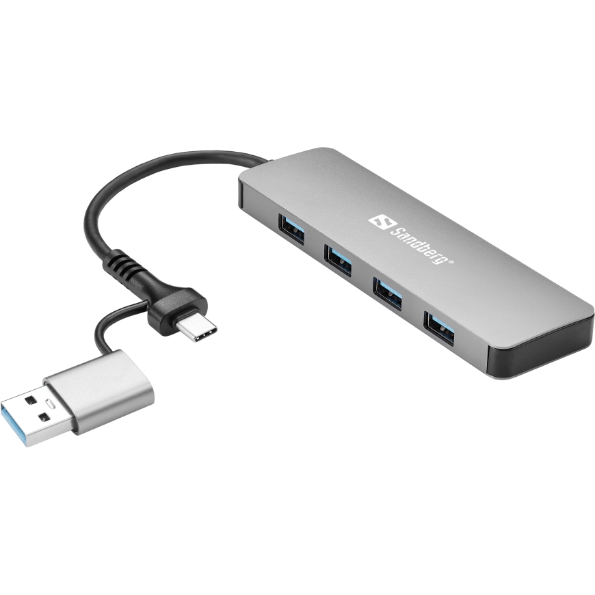 Sandberg USB-C/A to 4xUSB 3.0 Hub USB 3.2 Gen 1 (3.1 Gen 1) Type-A + Type-C 5000 Mbit/s Alumiinium