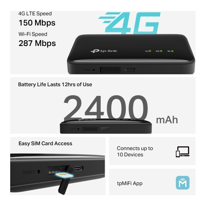 TP-Link M7005 belaidis maršrutizatorius Viena juosta (2,4 GHz) 4G Juoda – 5