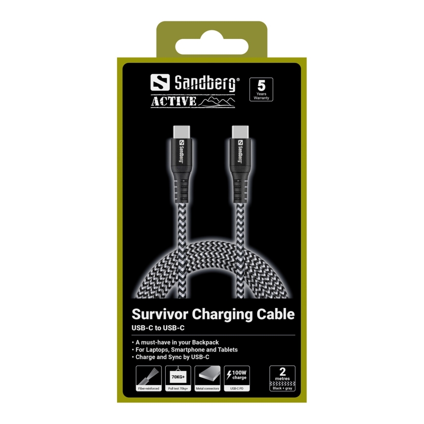 Sandberg 441-67 USB-kaapeli USB 2.0 200 m USB C 100 W Musta, Valkoinen – 2