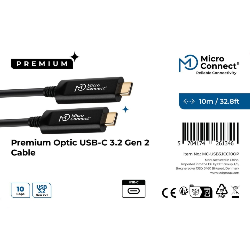 Microconnect MC-USB3.1CC10OP USB cable 10 m USB 3.2 Gen 2 (3.1 Gen 2) USB C Black – 3