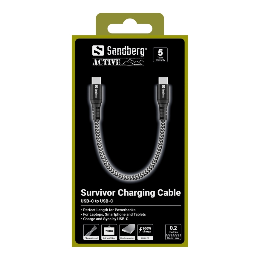 Sandberg 441-66 USB kabelis USB 2.0 0 m USB C 100 W Juoda, Balta – 3