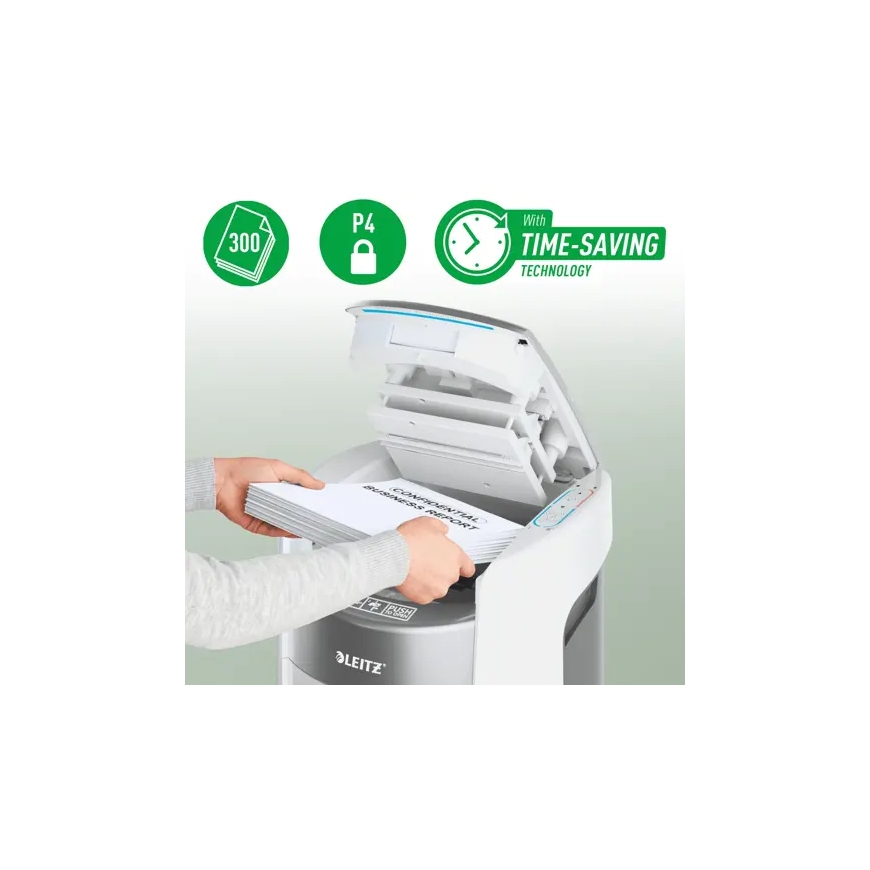 Leitz IQ OptiMax Office 300 automaattinen paperisilppuri, P4 – 2