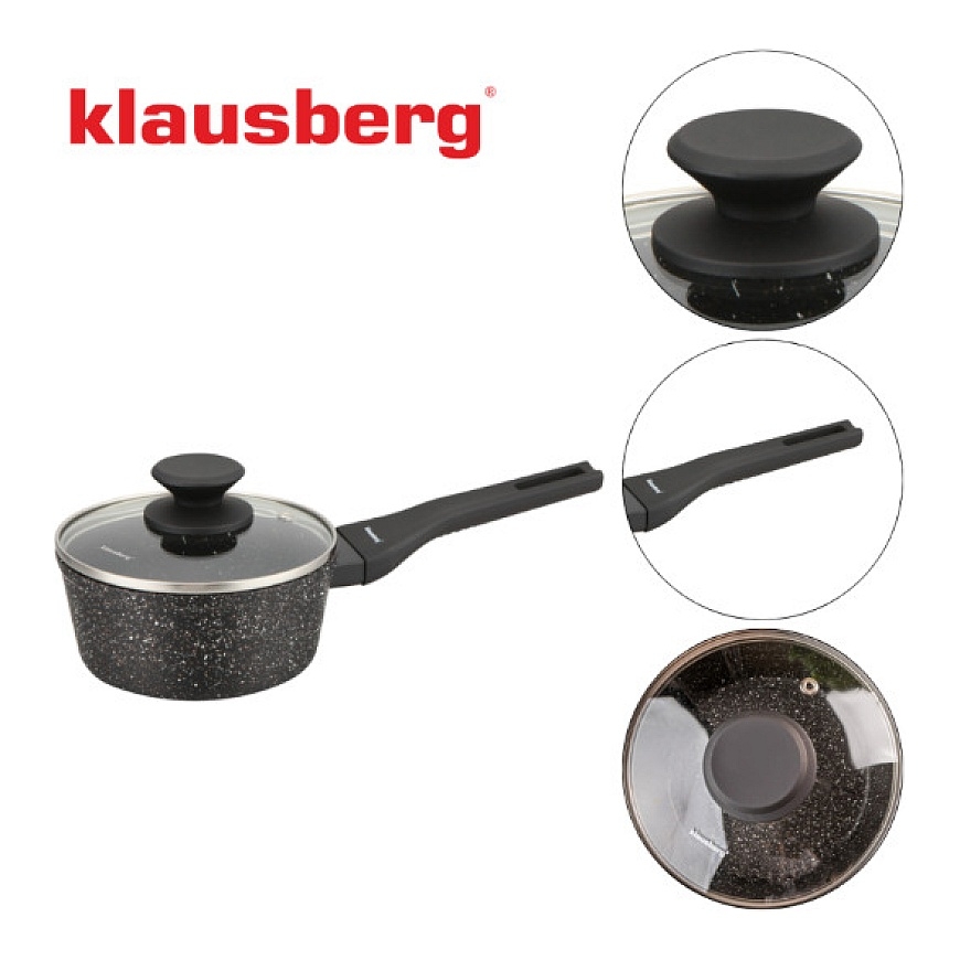 Pot, marble, 1.2L, 16cm x 7cm, with lid, non-stick, KB 7986, Kla – 3