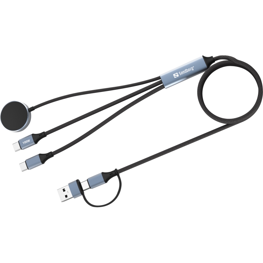 Sandberg 441-69 USB кабель 0 m USB A/USB C 2 x USB-C/MagSafe 100 W Черный