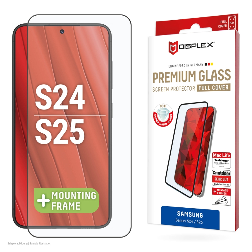 Displex Full Cover Screen Protector (10H) for Samsung Galaxy S24/S25, Eco Mounting Frame, Full Cover