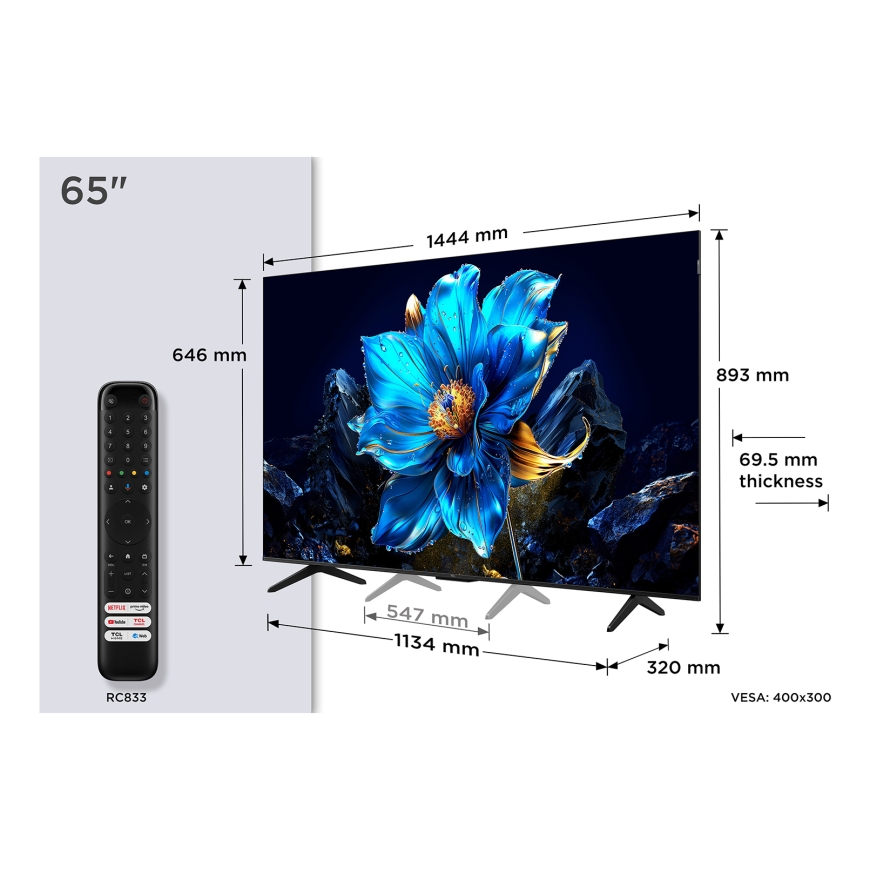 TCL P7K 65P7K televizorius 165,1 cm (65") 4K Ultra HD Smart TV „Wi-Fi“ Metalinis 450 cd/m²