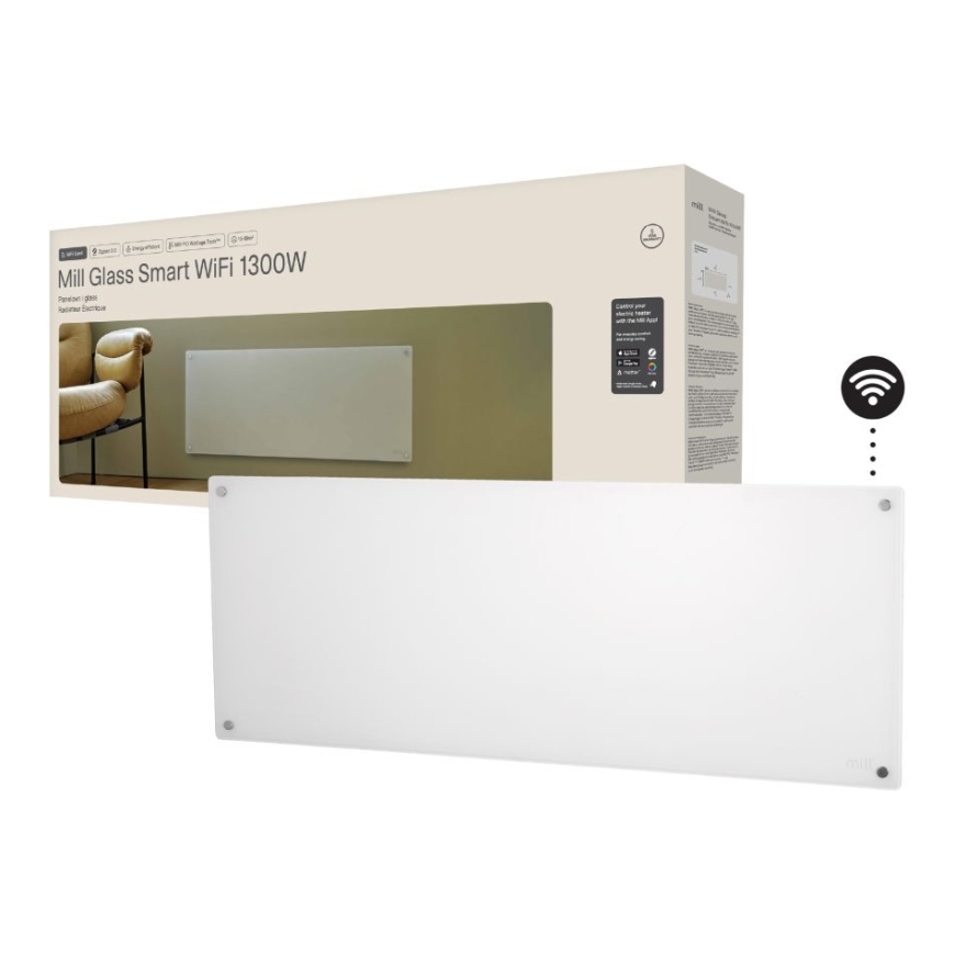 Lasinen Älykäs WiFi Panelilämmitys Gen. 4 | GL1300WIFI4 | Panelilämmitin | 1300 W | Sopii huoneisiin, joiden koko on 15-19 m² |