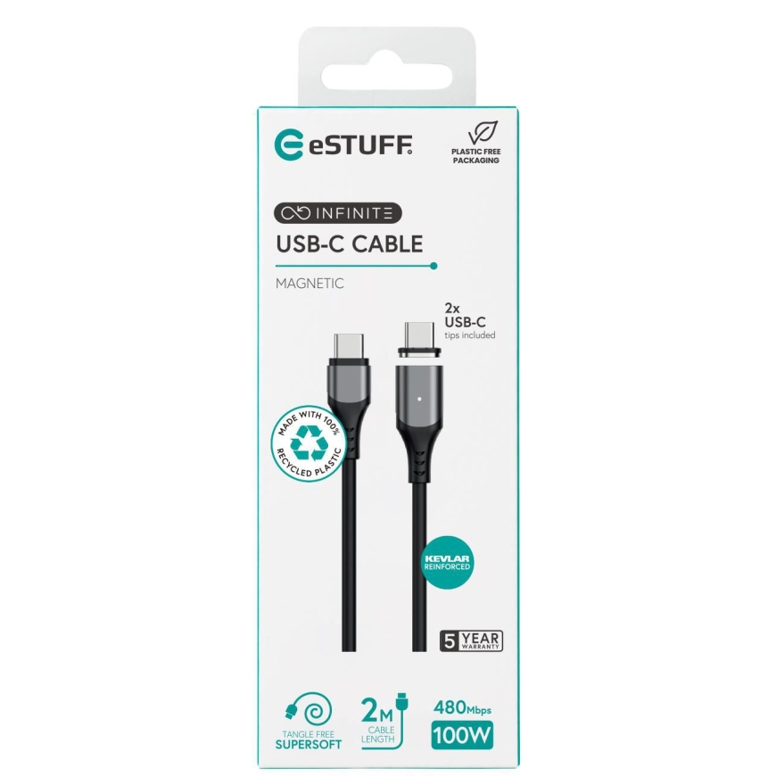 eSTUFF ES604265 USB kabelis USB 2.0 2 m USB C 100 W Melns – 3