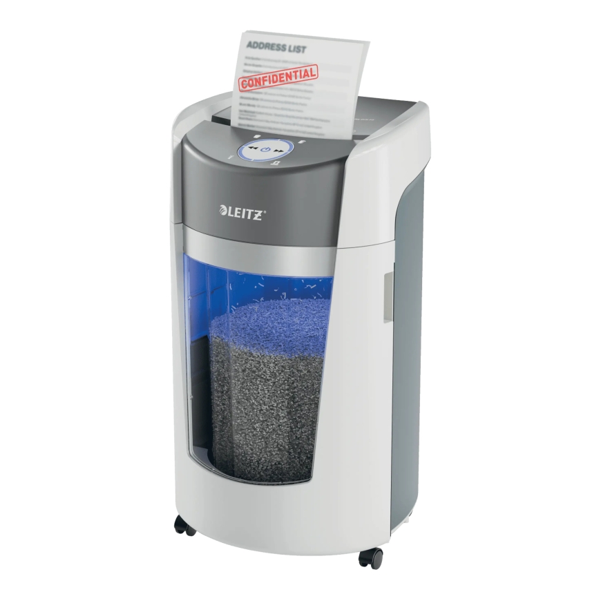 Leitz IQ OptiMax Office Micro Cut Paper Shredder Security P5 35L - White – 2