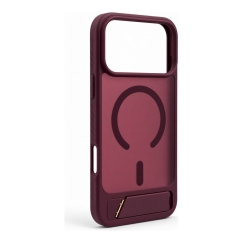 Apple iPhone 18 Pro Max gumijas pārklājuma MagSafe ar statīvu maciņš bordo krāsā
