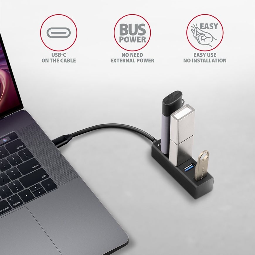 Axagon HUE-M1C sąsajos šakotuvas USB 3.2 Gen 1 (3.1 Gen 1) Type-C 5000 Mbit/ai Juoda – 3