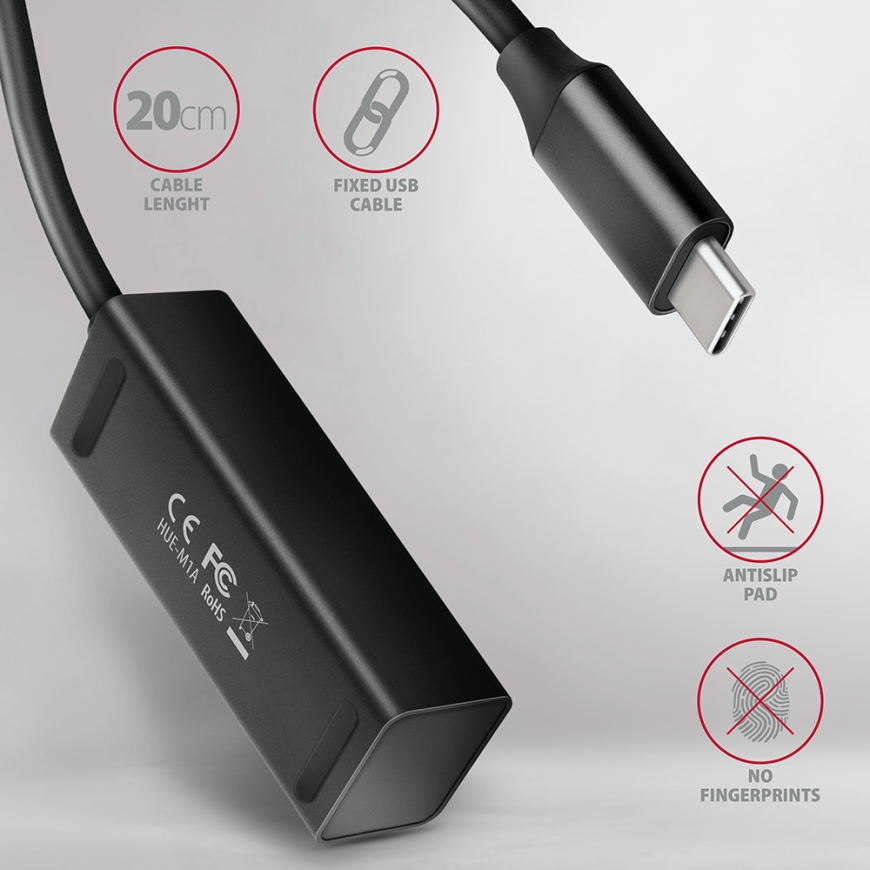 Axagon HUE-M1C sąsajos šakotuvas USB 3.2 Gen 1 (3.1 Gen 1) Type-C 5000 Mbit/ai Juoda – 4