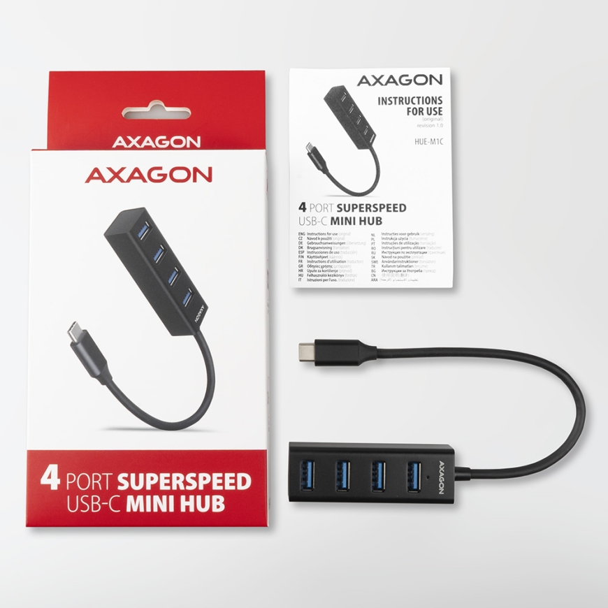 Axagon HUE-M1C sąsajos šakotuvas USB 3.2 Gen 1 (3.1 Gen 1) Type-C 5000 Mbit/ai Juoda – 5