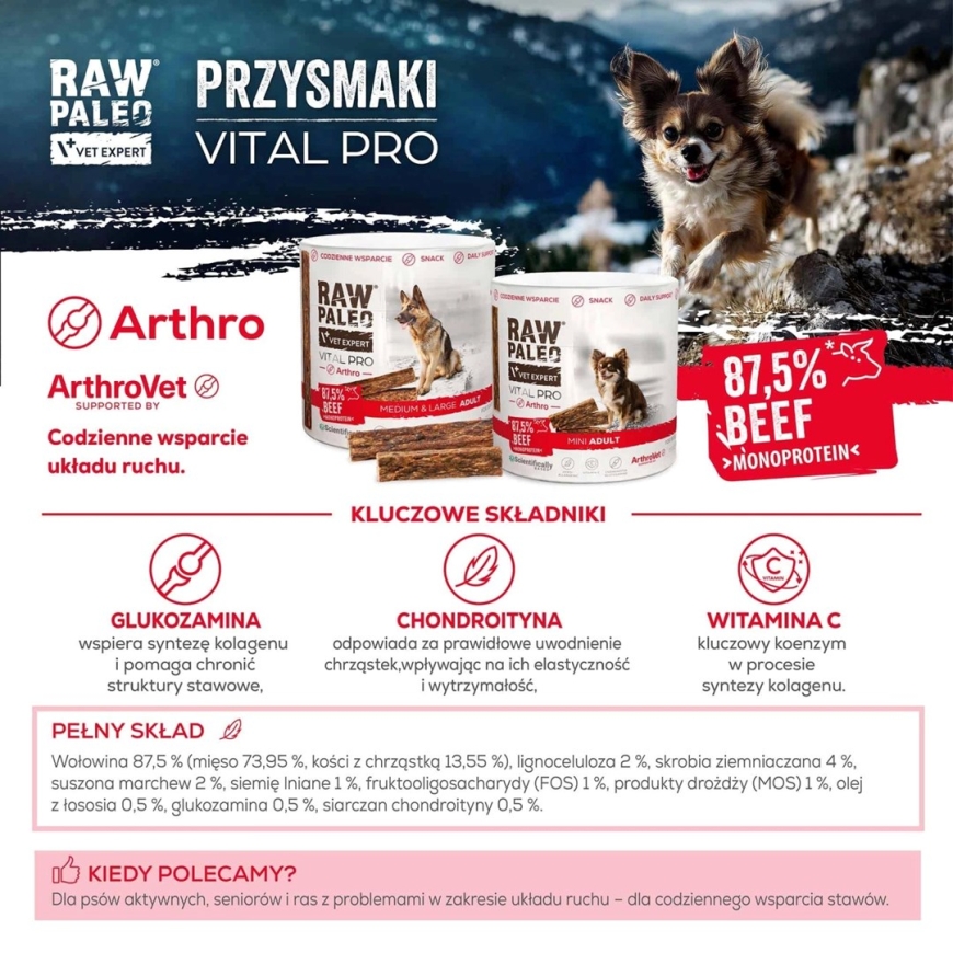 VETEXPERT Raw Paleo Vital Pro Arthro Beef Mini Mono - šunų skanėstas - 100 g – 2