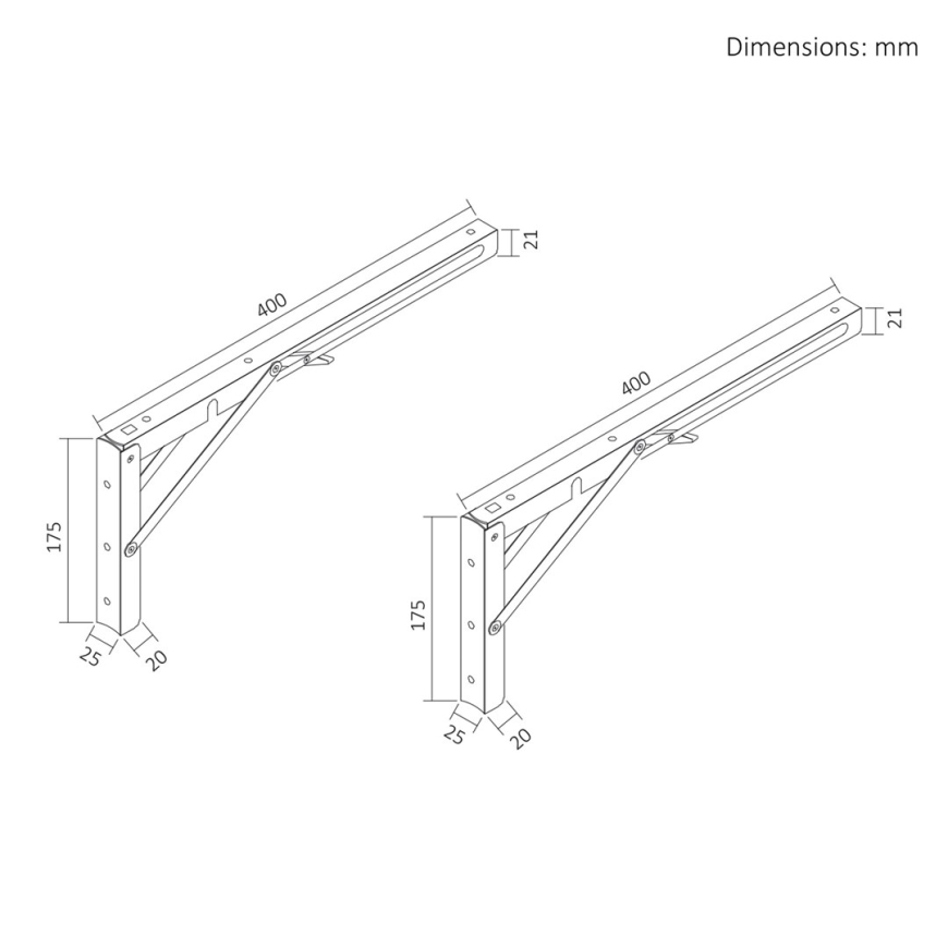 Maclean Folding Wall Shelf Bracket, min. 350 mm, max. 700 mm, max. 50 kg, 2 pieces, MC-196 – 3