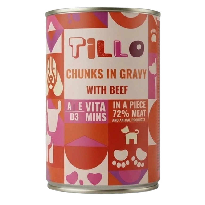 TILLO tükid kastmes veiseliha - märg koeratoit - 415g